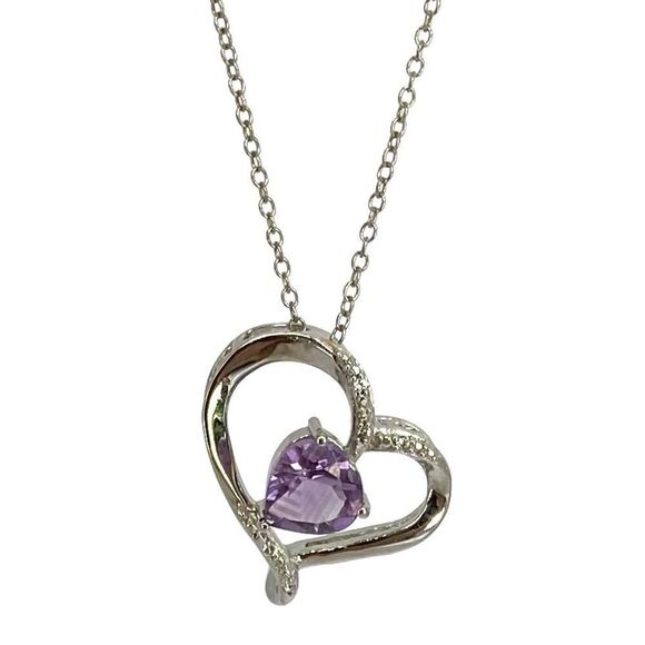 NV#2  Amethyst & CZ Heart & Sterling 925 Silver Necklace - Picture 4 of 11